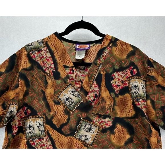 Silky Scrubs Shirt Mens Size M Southwestern Zebra Print Medical Uniform Brown - Picture 3 of 11